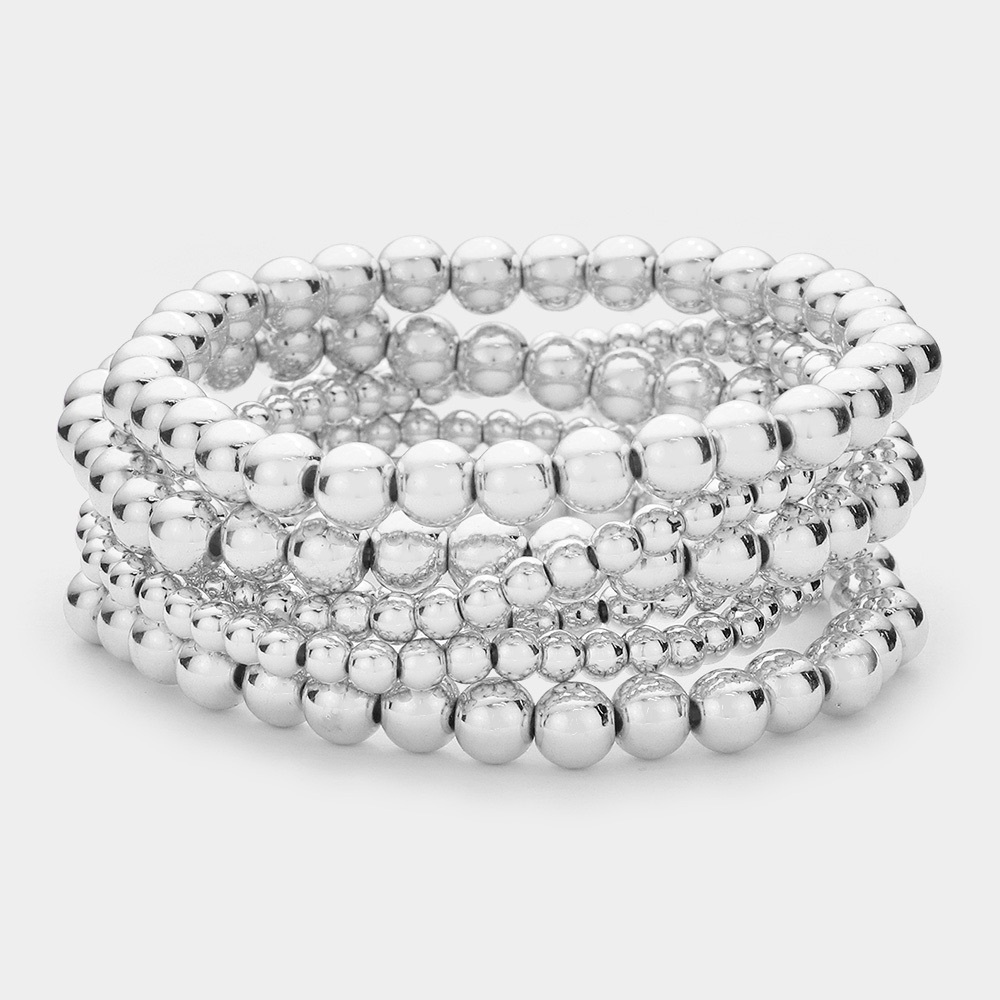 Silver Stretch Beaded Ball Bracelet